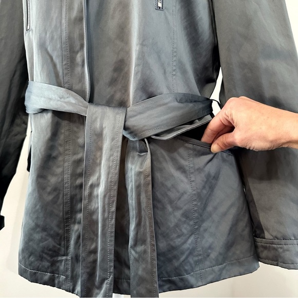 Lafayette 148 New York Metallic Button Zip Anorak Belted Jacket Silver Metal 10 - Picture 5 of 15